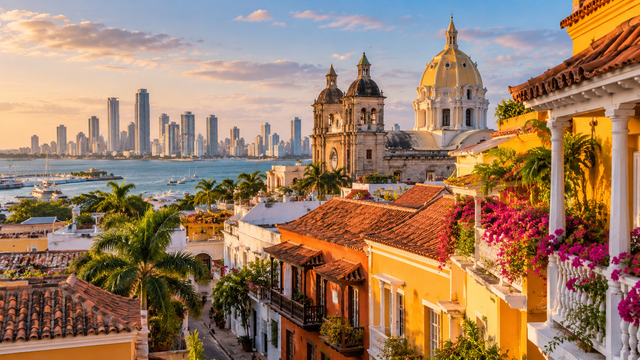View of Cartagena’s Walled City with the Bocagrande skyline in the background
