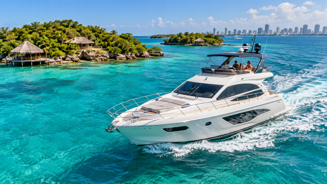 Private yacht cruising near the Rosario Islands off Cartagena, Colombia